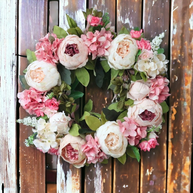 Artificial Pink Peony Wreath, Peony Garland, Rattan Wreath, Artificial Flower Wreath, Door Wreath, Spring Door Wreaths, Spring Wreaths zdjęcie 1
