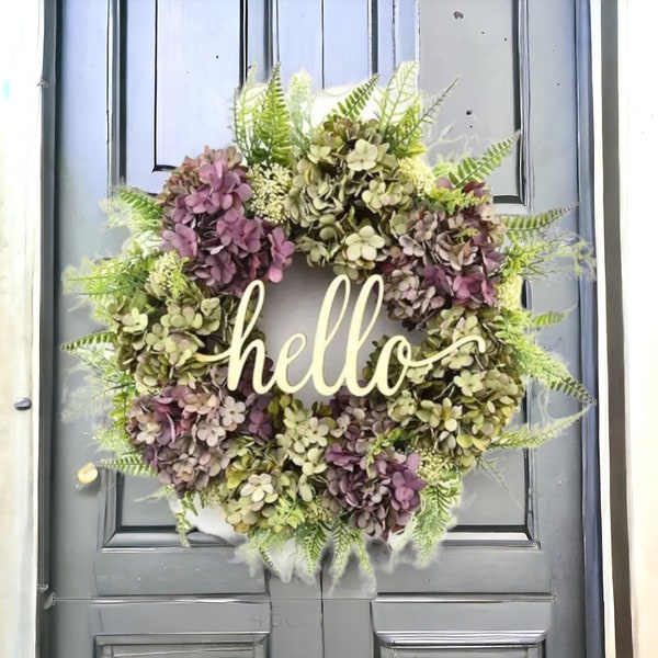 Artificial Purple Hydrangea Wreath, Welcome Wreath, Purple Spring Wreath, Door Wreaths, Spring Wreath For Front Door, Floral Decor,