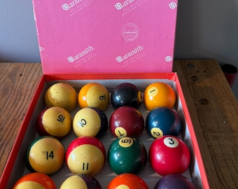 Vintage Belgian Amarith Pool Billiard Balls, full set