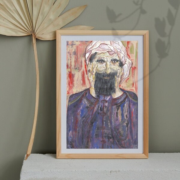 Wise Man Painting, Man With Beard Artwork, Expressionist Man Art, Mixed Medium Art, Man Surreal Portrait, Man With Scarf Print, Creative Art