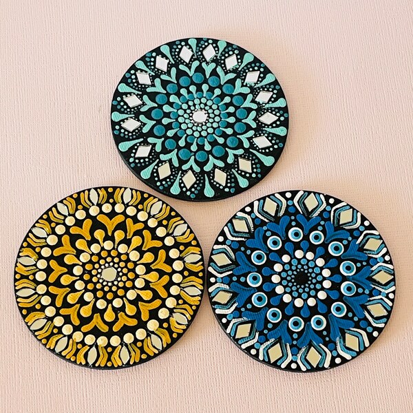 Dot mandala art refrigerator magnets