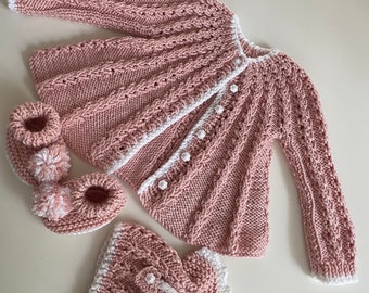 Hand knitted blush outfit for babies