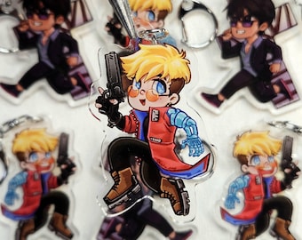 Trigun Stampede acrylic keychain double sided and acrylic pin Vash the Stampede Nicholas D. Wolfwood