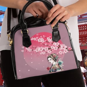 Geisha Shoulder Bag: Cherry Blossom Japanese Art Fashion Purse.