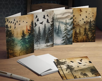 Forest Landscape Greeting Cards 5-Pack, Moody Nature Art Card Set