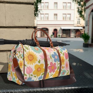 Floral Waterproof Travel Bag, Colorful Flower Weekender Duffle, Cute Spring Carry-On Tote, Lightweight & Durable for Stylish Getaways