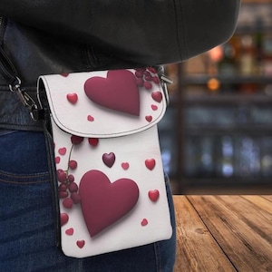 Romántica, pequeña billetera para teléfono celular, diseño de corazón, linda billetera compacta rosa y roja, regalo para ella, elegante y práctica.