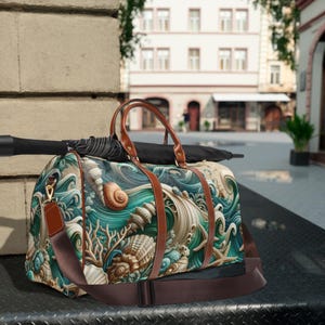 Seashell Ocean Waterproof Travel Bag, Coastal Wave Weekender Duffle, Beachy Carry-On Tote, Durable & Artistic Bag for Seaside Getaways
