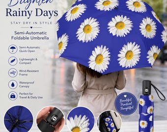 Paraguas plegable semiautomático Blue Daisy