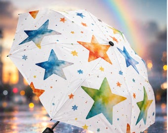 Colorful Star Umbrella, Semi Automatic Compact Rain Gift for All