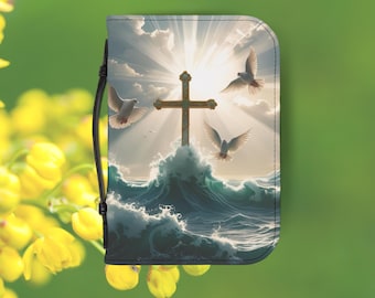 Couverture de la Bible avec croix et colombes | Étui à glissière Christian Faith