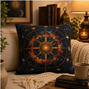 Taie d'oreiller Zodiaque Céleste, Housse de coussin Astrologie Cosmique