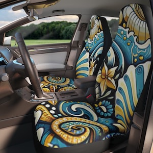 Tropical Seashell Car Seat Covers: Beach Ocean Auto Decor.