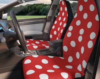 Red Polka Dot Car Seat Covers, Retro Spot Pattern Polyester