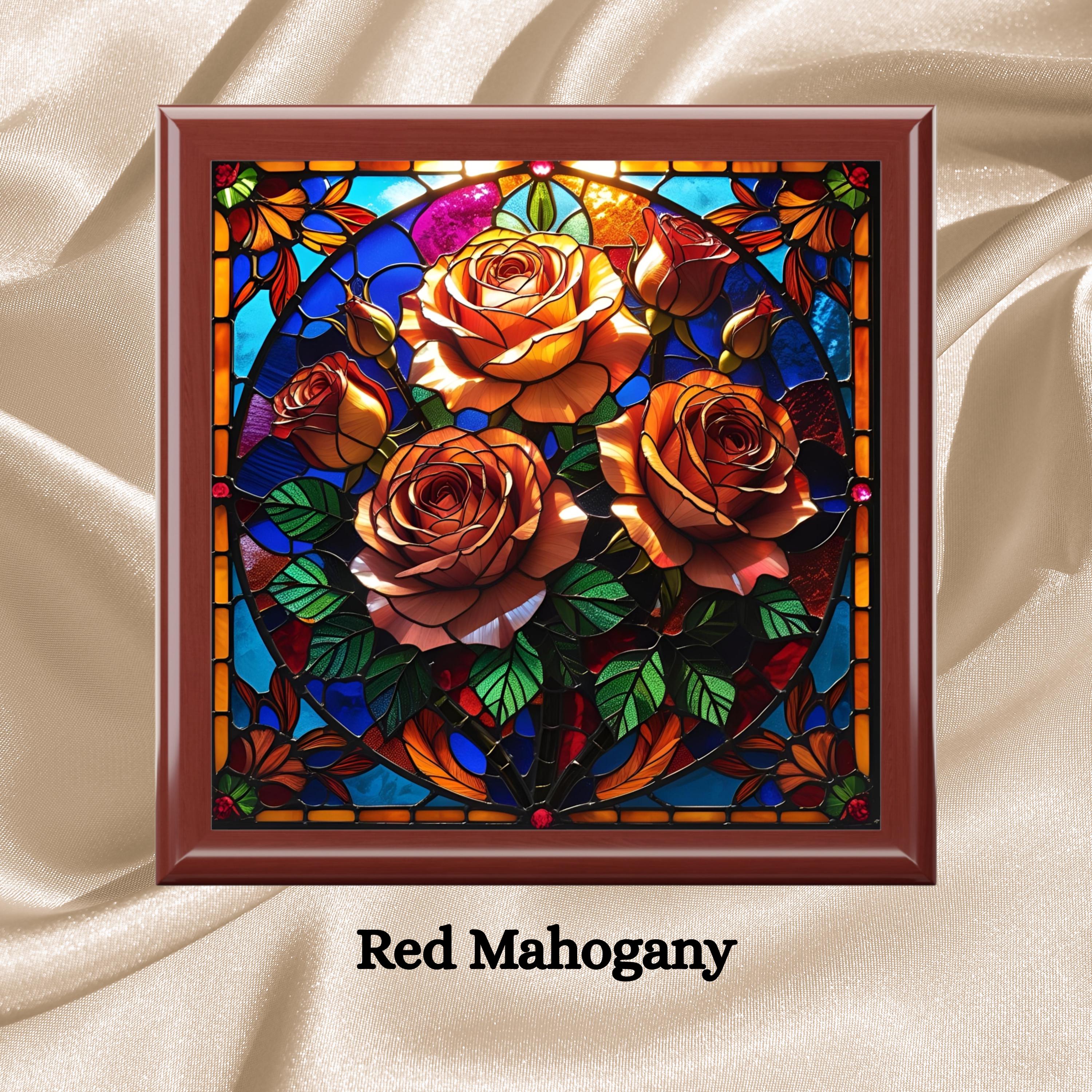 ステンドグラスのローズジュエリーボックス、花の記念品や小物の収納