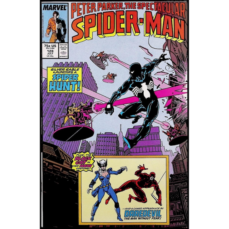 Spectacular Spider-Man #128 Marvel Comics 1987 Traje de Black Cat Clave del cómic imagen 1