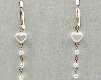 Heart Pearl Dangle Earrings Gold Tone Drop Earrings Jewelry Handmade