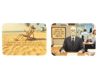 Skeleton Funny 80s Capitalism Fridge Set of 2 Magnets Set Work GenX Humor