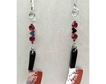 Bloody Knife Cleaver Dangle Earrings Horror Goth Emo Punk Jewelry Handmade