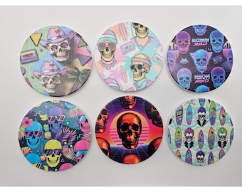 Unbranded Coaster Set Retro 80s 90s Synthwave Skull Vaporwave 6pc 4"