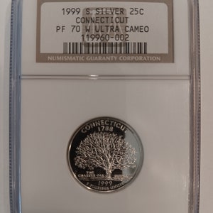 1999-S Silver Connecticut Quarter in NGC PF70 W Ultra Cameo