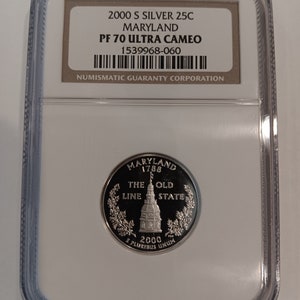 2000-S Maryland Silver Quarter in NGS PF70 Ultra Cameo