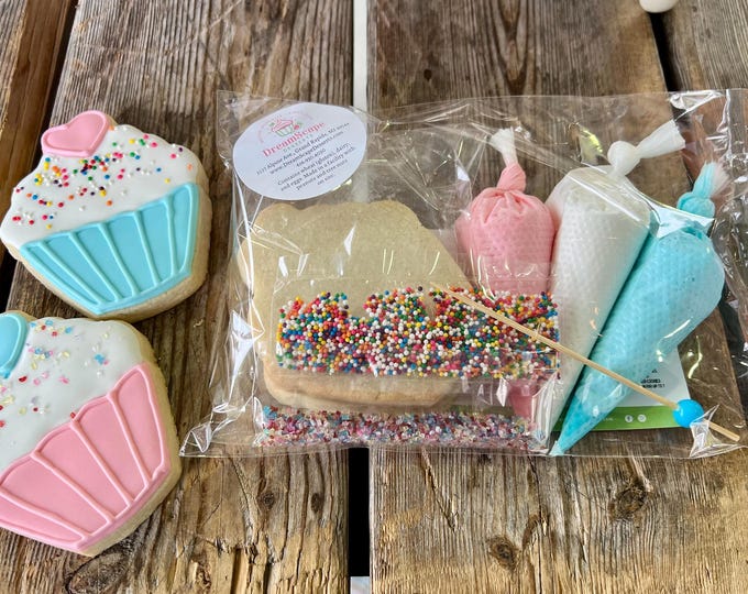 Cupcake Cookie Decorating Kit, DIY Sugar Cookies, Family Activity, Cute Birthday Gift for Kids, Create Your Own Cookie with Royal Icing,