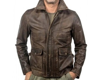 Men's Vintage Indiana Jones Raiders of the Lost Ark  Brown Jacket | Handmade Distressed Harrison Ford Real Leather Jacket