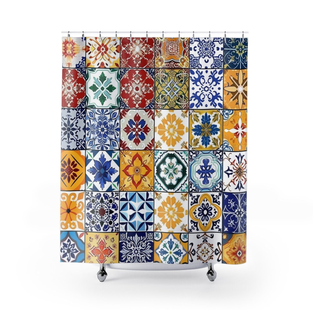 Portuguese Tile Shower Curtain Shower Curtains Boho Shower Curtain Cute Shower Curtain Shower
