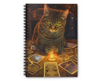 Cat Tarot Reader Spiral Notebook | Tarot Journal | Witchy Notebook | Cute Journal | Mood Journal | Cat Journal | Tarot Cards | Witchy Tabby