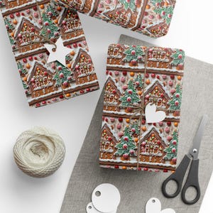 Gingerbread House Wrapping Paper | Cute Christmas Wrapping Paper | Funny Xmas Gift Wrap | Gingerbread Xmas Gift Wrapping Holiday Gift Paper