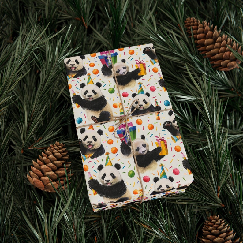 Panda Wrapping Panda Birthday Wrapping Paper | Kawaii Pandas Gift Wrap - Etsy
