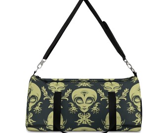 Uncanny Vintage Alien Print Duffel Bag | Gym Bag | Dance Bag | Retro Travel Bag | Duffle Bag Women | Duffle Bag Men | Duffle | Vintage Alien