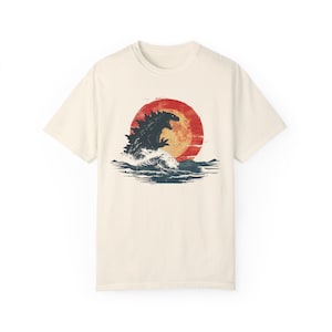 Kaiju T-shirt | Kaiju Shirt | Japanese Monster Apparel | Japan Art Tshirt | Sea Monster Tee | Creature Emerging From Ocean In Front Of Moon