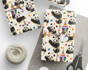 Panda Birthday Wrapping Paper | Kawaii Pandas Gift Wrap