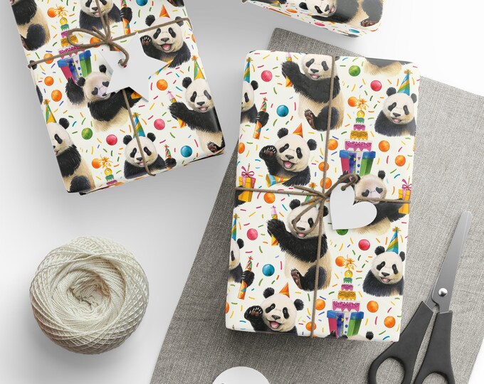 Panda Wrapping Panda Birthday Wrapping Paper | Kawaii Pandas Gift Wrap - Etsy