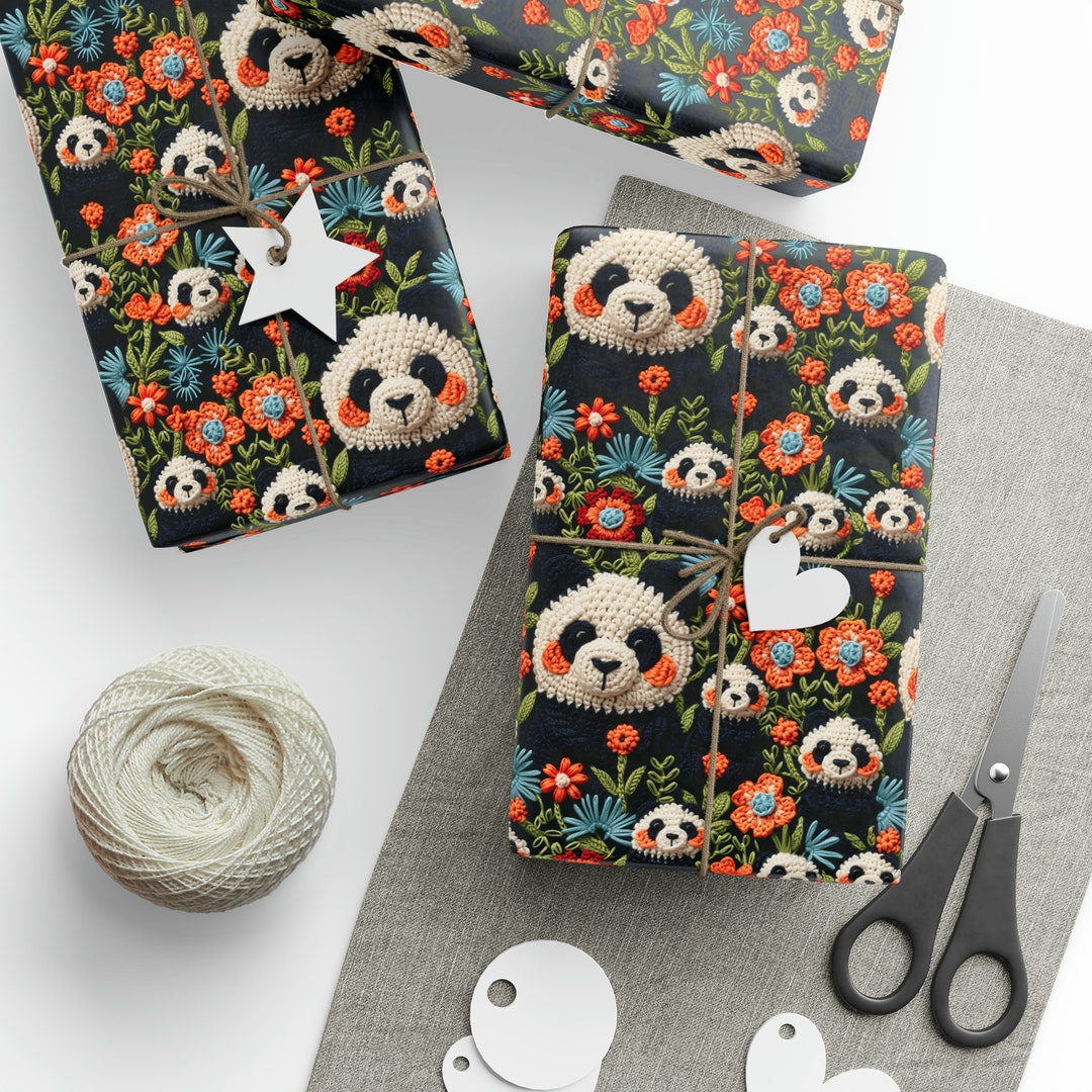 Panda Wrapping Adorable Crocheted Pandas Wrapping Paper | Cute Wrapping Paper | Funny ...
