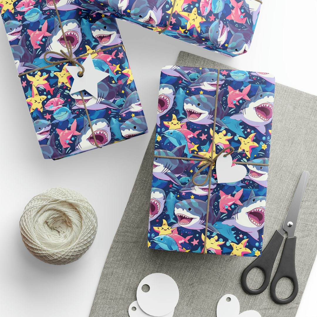Kawaii Anime Shark Wrapping Paper Funny Wrapping Paper Birthday ...