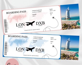 Plantilla de tarjeta de embarque editable, billete sorpresa de aerolínea personalizado imprimible, billete de embarque personalizado de Canva DIY, billete de descarga digital