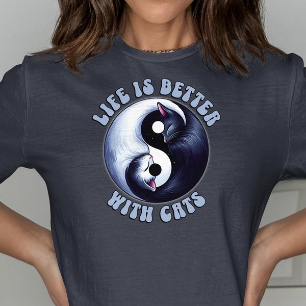 Yin Yang Cats T-Shirt Cute Cat Lover Tee Zen Spirit Animal Cat Themed Gift