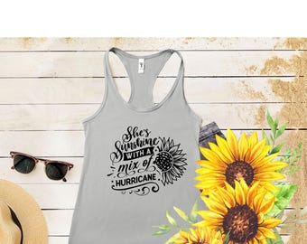 Sunshine & Hurricane Racerback Tank Top, Motivational Workout Shirt, Summer Activewear, Gift for Her, Beach Style, Inspirational Apparel