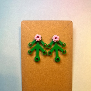 Leaf with Pink Flower Earring
