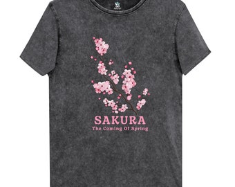 Pink Cherry Blossom Shirt, Sakura Shirt, Japanese Shirt, Japan T-shirt, Flower Shirt, Gift for Japan Lover, Denim T-Shirt