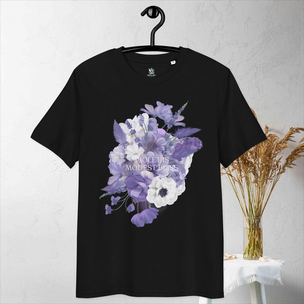 Purple Violet shirt, February Birth Flower, Birth Flower botanical shirt, Violets watercolor shirt, Unisex organic cotton t-shirt