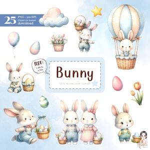 Cute Watercolor Bunny Clipart, 25 PNG Bunny Clipart, Easter Bunny, Easter Bunny PNG, Spring, High-Quality Digital Art Instant Download