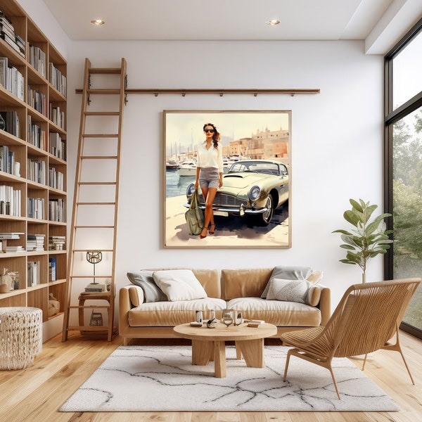 Sirens of the Riviera: Beautiful Captivating Woman in Stunning Marina Scene  I Aston Martin DB5