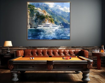 Lámina de navegación en yate por la costa de Amalfi / Aguas azules (Descarga digital)