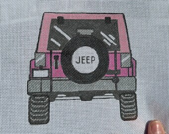 Pink Jeep - Hand Painted Needlepoint Canvas