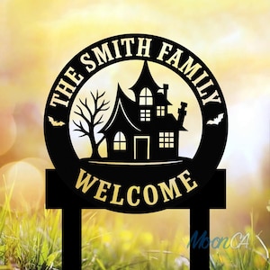 Personalize Halloween Haunted Castle Metal Sign Stakes, Welcome Sign, Haunted House Sign, Scary Sign, Spooky Sign, Custom Halloween Décor