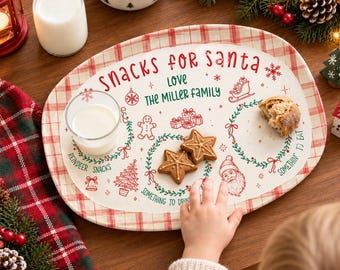 Personalized Santa Cookie Plate, Custom Christmas Eve Tray, Santa & Reindeer Snack Platter, Family Name Holiday Keepsake Gift, Xmas Gift
